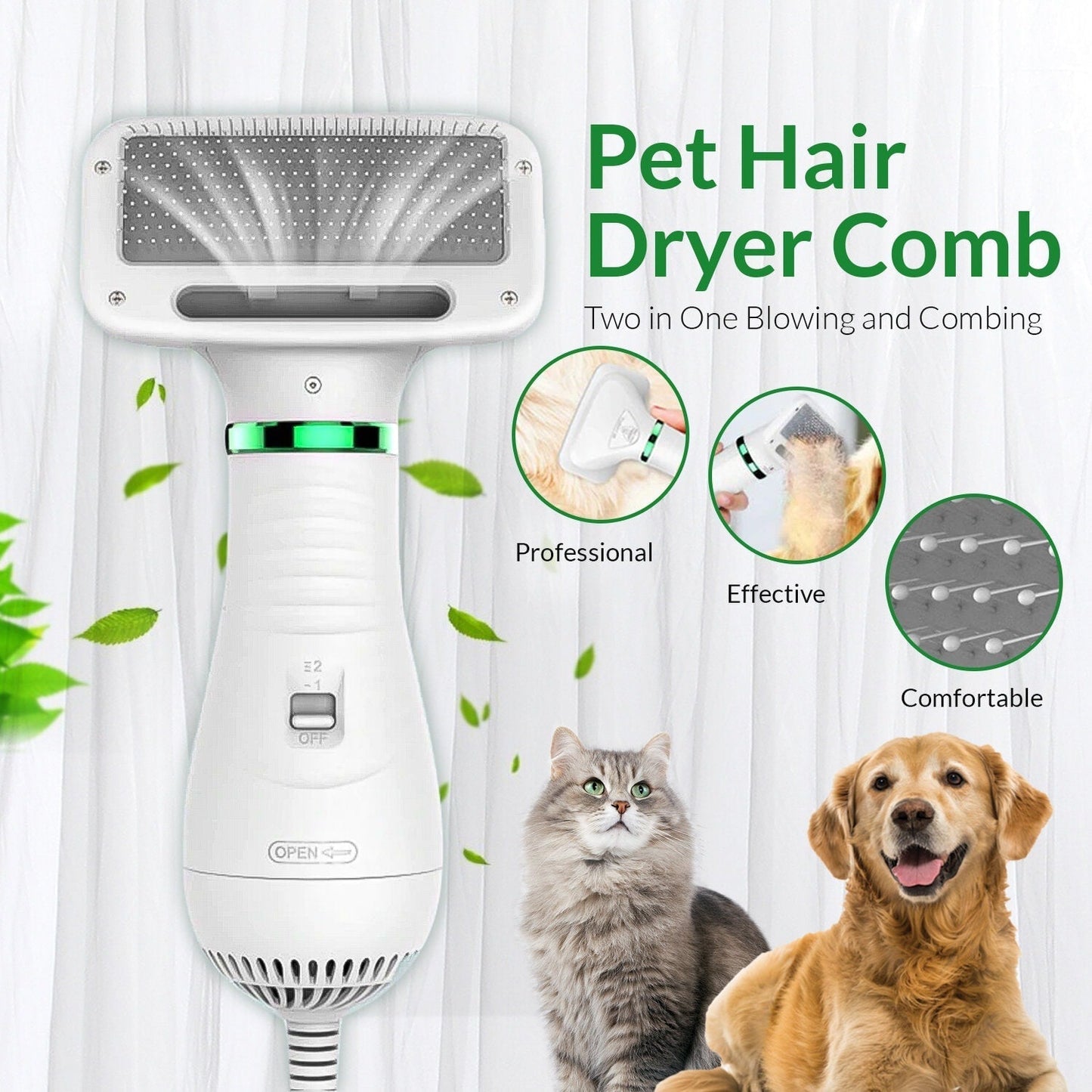 2-in-1 Pet Grooming Dryer – Stress-Free Drying & Brushing!